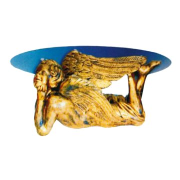 Glastisch mit goldenem Engel lebensgroß