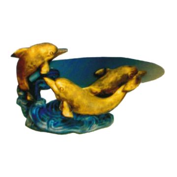 Glastisch mit goldenen Delfinen verkleinert