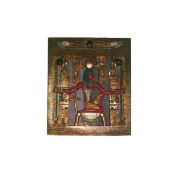 Ägypter auf Wandtafel mit Hieroglyphen lebensgroß