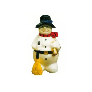 Schneemann mit Besen und Glocke verkleinert
