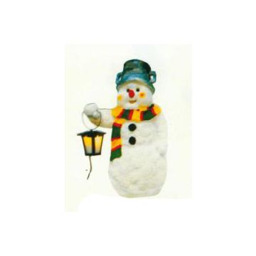 Schneemann mit buntem Schal und Laterne verkleinert