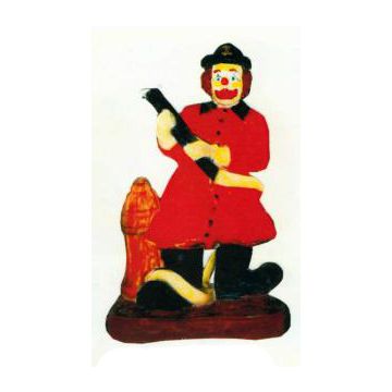 Clown klein als Feuerwehrmann verkleinert