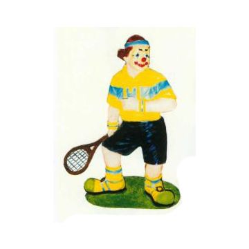 Clown als Tennisspieler klein verkleinert
