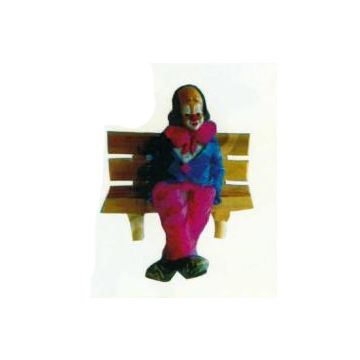 sitzender Clown klein auf Bank verkleinert