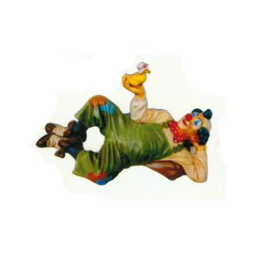 liegender Clown klein mit Ente verkleinert
