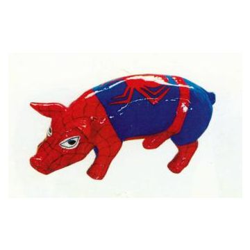 Spiderschwein Schwein im Spidermanoutfit verkleinert
