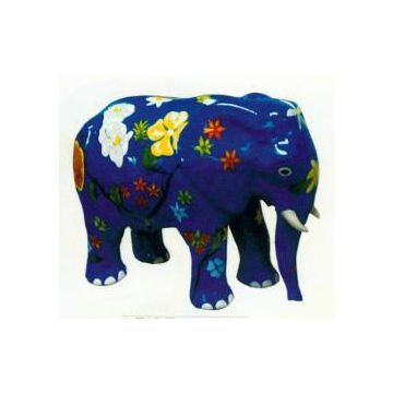blauer Elefant klein mit Blumenbemalung verkleinert