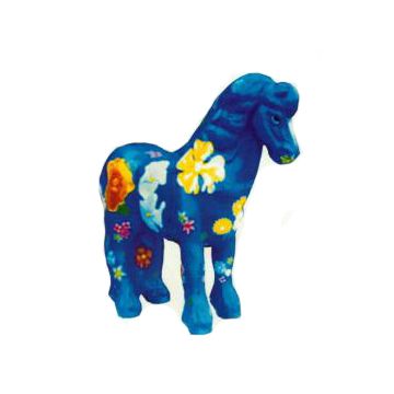 kleines blaues Pony mit Blumenbemalung verkleinert