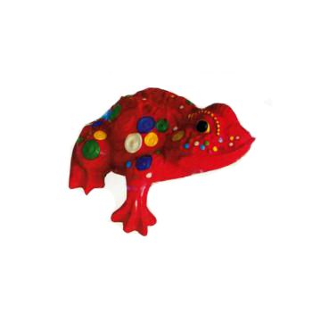 roter Frosch mit farbigen Punkten verkleinert