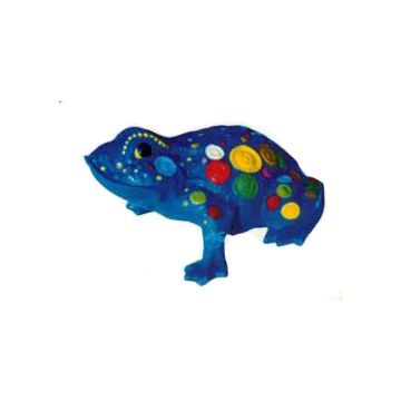 blauer Frosch mit farbigen Knöpfen verkleinert