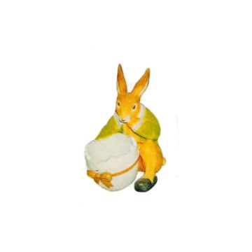 sitzender Osterhase mit Eierhälfte lebensgroß