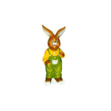 Osterhase stehend mit grüner Latzhose lebensgroß