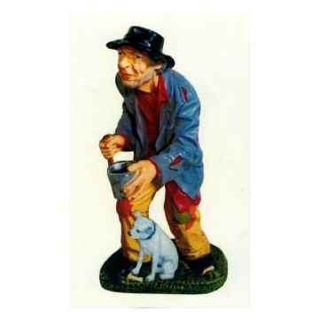 Bettler mit Becher und Stock und Hund verkleinert
