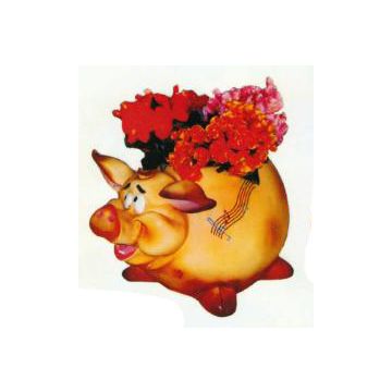 rundes Schwein als Pflanzgefäß verkleinert