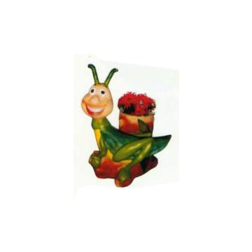 lustiger Grashüpfer mit Blumentopf vergrößert