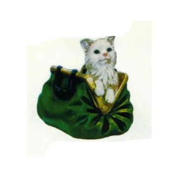 Katze in grüner Handtasche klein lebensgroß