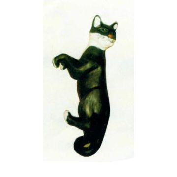 Katze hängend am Zaun Kopf links lebensgroß