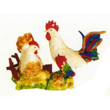 SET Huhn mit Hahn auf Wiese bunt lebensgroß