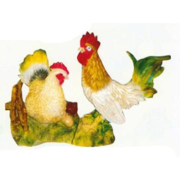 SET Huhn mit Hahn auf Wiese lebensgroß