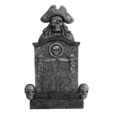 Piratenskelett und Totenköpfe Grabstein mit Totenköpfen RIP Died lebensgroß