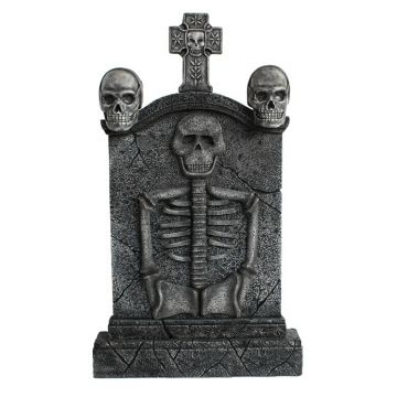 Totenkopf und Kreuz Grabstein mit Skelett lebensgroß