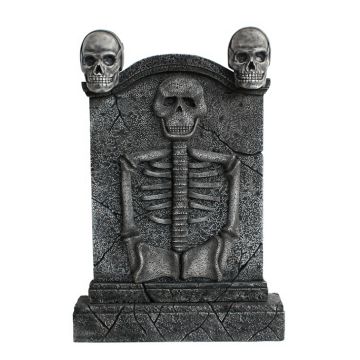 Totenkopf Grabstein mit Skelett lebensgroß