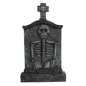 Kreuz Grabstein mit Skelett lebensgroß