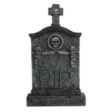 Kreuz Grabstein mit Totenköpfen RIP lebensgroß