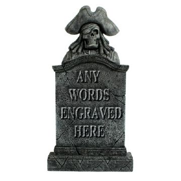 Piratenskelett Grabstein mit Wunschbeschriftung lebensgroß