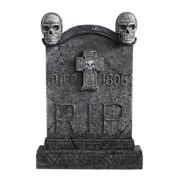 Totenkopf Grabstein mit Kreuz lebensgroß