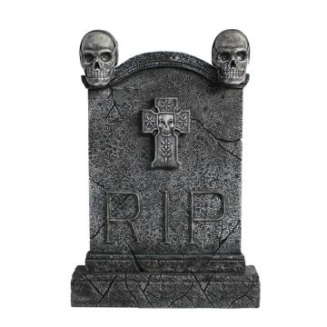 Totenkopf Grabstein mit Kreuz (Variante 2) lebensgroß