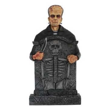 Monster Frankenstein Grabstein mit Skelett lebensgroß