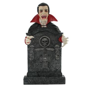 Dracula Grabstein mit Totenköpfen und Kreuz lebensgroß