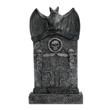 Fledermaus Grabstein mit Totenköpfen lebensgroß