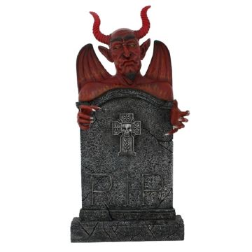 Teufel Grabstein mit Kreuz lebensgroß