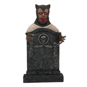 Werwolf Grabstein mit Totenköpfen lebensgroß