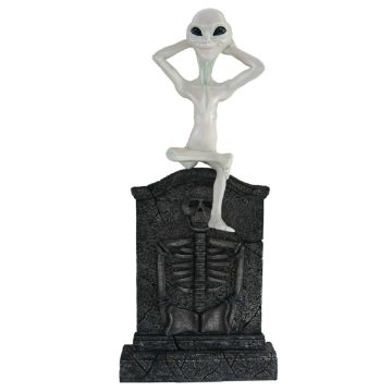 Alien Grabstein mit Skelett lebensgroß