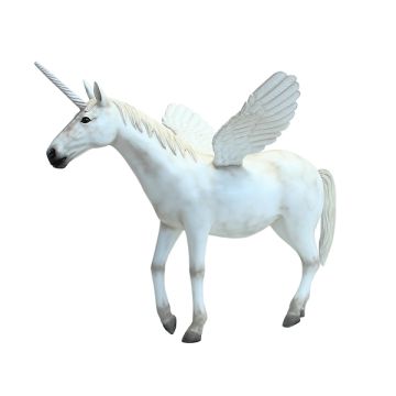 Weißes Einhorn mit Flügeln lebensgroß
