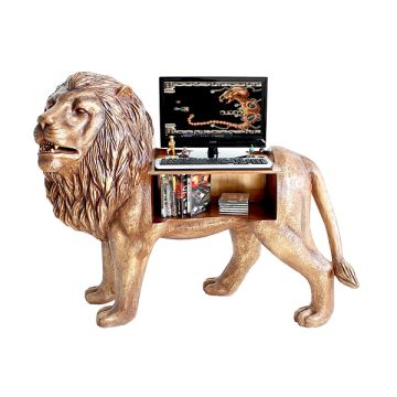 Goldener Löwe Computertisch lebensgroß
