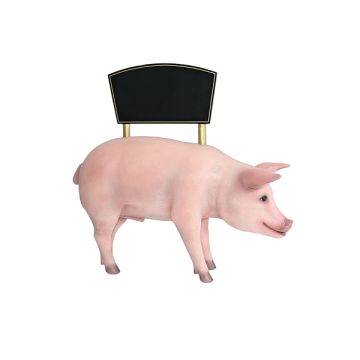 rosa Schwein mit Angebotsschild lebensgroß