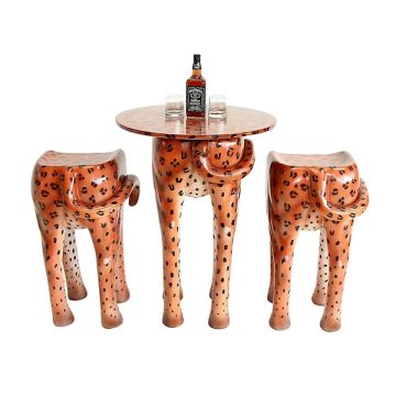 Tisch mit 2 Hockern Leopard verkleinert