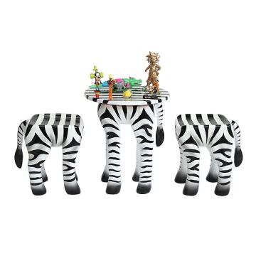 Tisch mit 2 Hockern Zebra für Kinder verkleinert