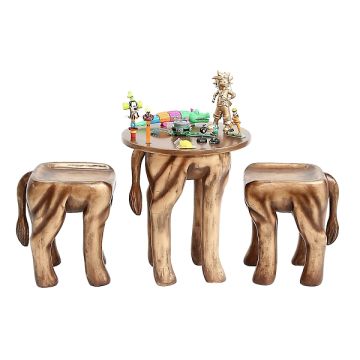 Tisch mit 2 Hockern Löwe Gold für Kinder verkleinert