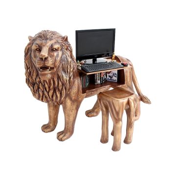 Goldener Löwe Computertisch mit Hocker lebensgroß