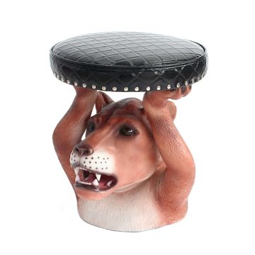Löwe Hocker mit schwarzem Polster lebensgroß