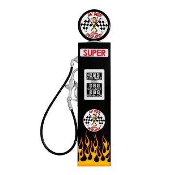 Retro Tankstelle Schwarz mit Flammen als Wanddeko verkleinert