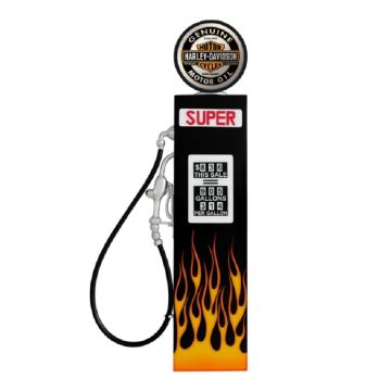 Retro Zapfsäule Schwarz mit Flammen als Schrank verkleinert