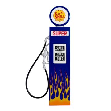 Retro Zapfsäule Blau mit Flammen als Wanddeko verkleinert