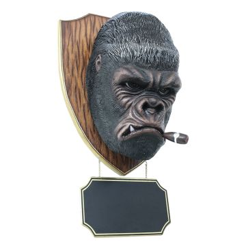 Gorillakopf mit Zigarre und Angebotsschild lebensgroß
