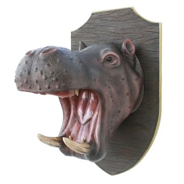 Nilpferdkopf auf Holz lebensgroß